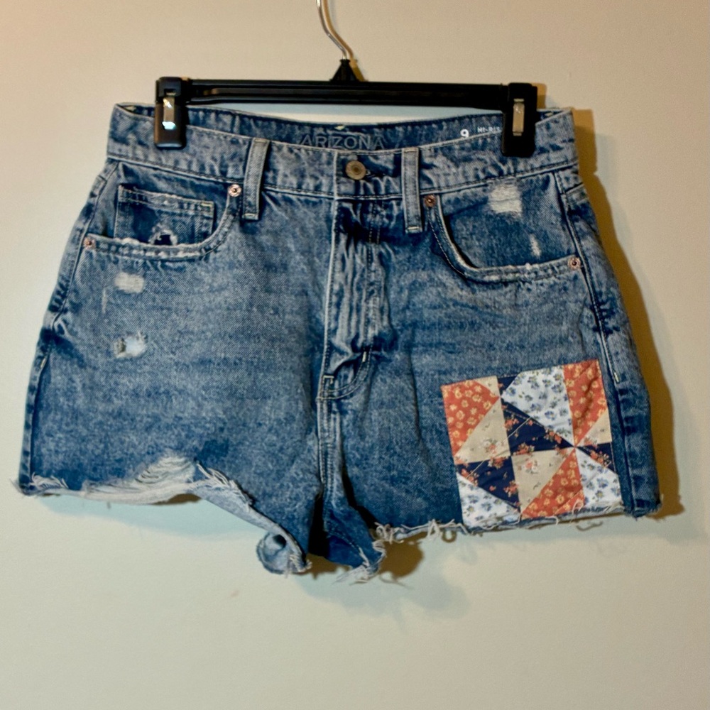 Patchwork Frayed Boho Denim Shorts Arizona Jean Company Distressed Y2K Fairy 9